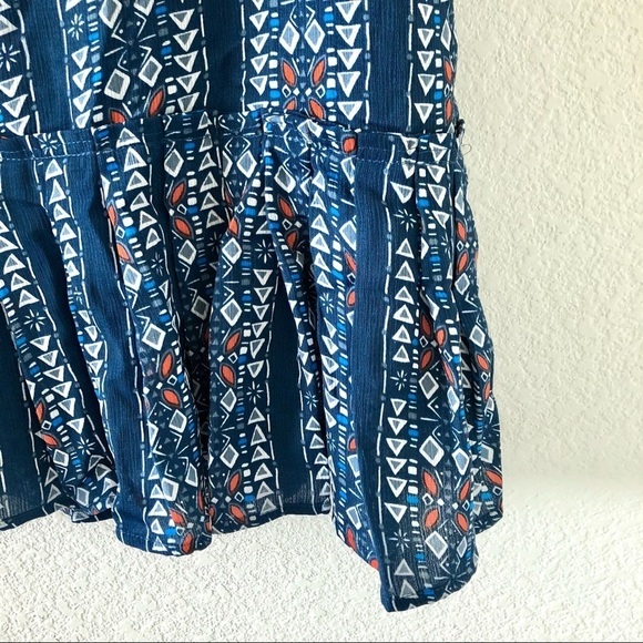 Entro Ruffle Hem Dress Blue and Red Geometric Size Medium - Picture 2 of 7